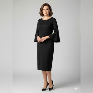 Elegant Black Midi Dress with Bell Sleeves